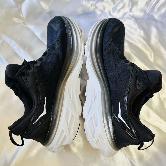 Women's Hoka One One Bondi 8 Black/White Running Shoes, Size 9B, 1127952 BWHT - Picture 7 of 10